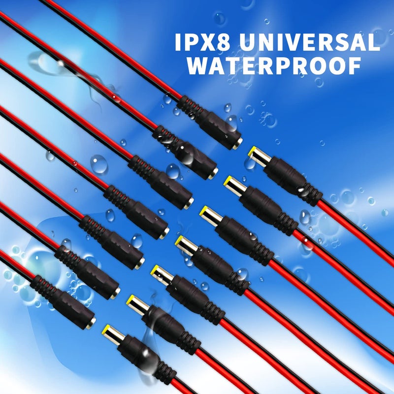 DaFuRui DC Pigtailï¼Œ18 Pairs 12V 2A DC Male Female Power Pigtail Cable Connector Wire 2.1x5.5mm DC Power Connectors for CCTV Security Camera and 12V Power Supply Adapter - Image 2